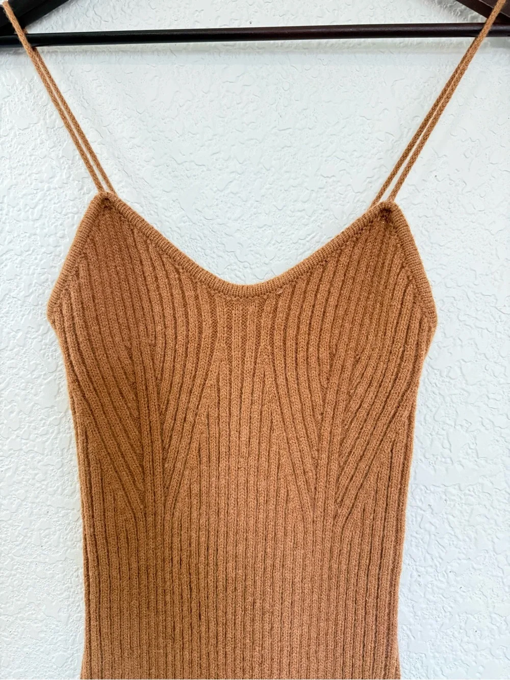 Cider Ribbed Knit Bodycon Midi Dress | Side Slit Cami | Toffee Brown‎ | M